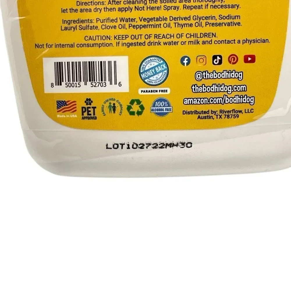 Bodhi Dog Not Here! Pet Training Spray No Remarking 32 oz Spray Bottle New